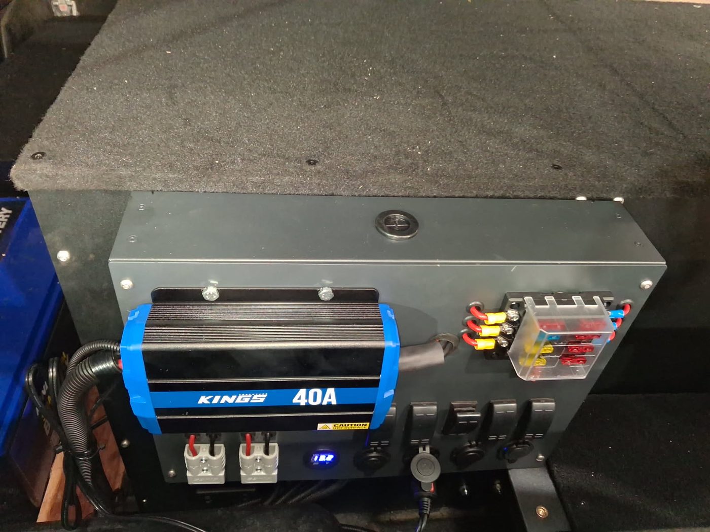 12V fitout with fridge slide, drawers and switch panel in a 4WD, built at the Atherton workshop